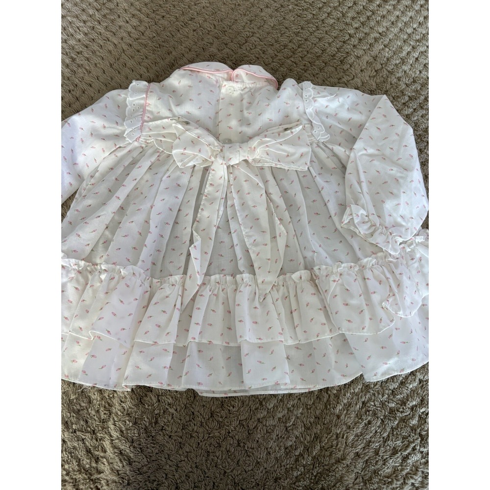 Vintage Baby Girl Party Dress Pink w/Ivory Voile Overlay Ruffle Full Circle 24M - Picture 8 of 13